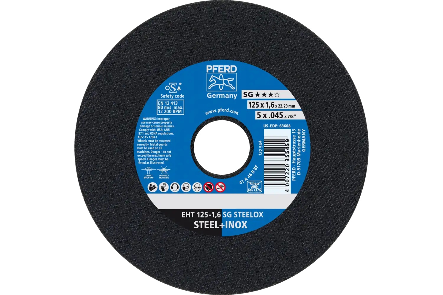 Picture of Pferd Cut-Off Wheel, 5" X .045 X 7/8, Sg Steelox, T1, Aluminum Oxide